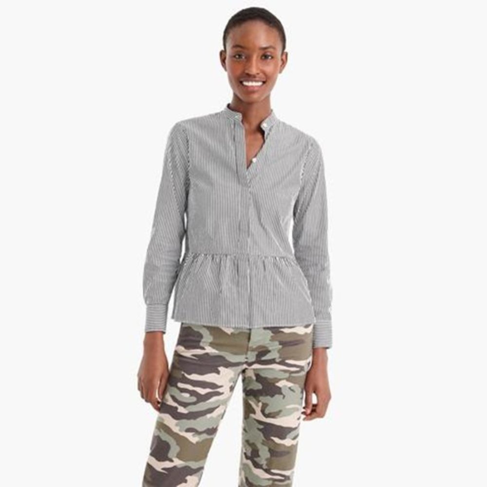 NWT J. Crew Stripe Button-Up Peplum Shirt